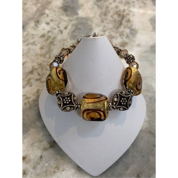 Austria Crystals and Murano Glass Sterling Silver Bracelet #handmade #Italy - Picture 2 of 9